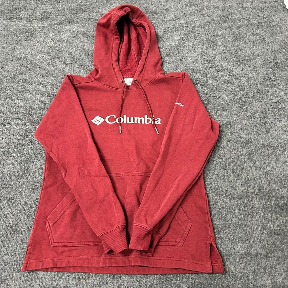 Columbia Hoodie Womens Size XS Red Logo Pullover Fleece Lined Casual Outdoor